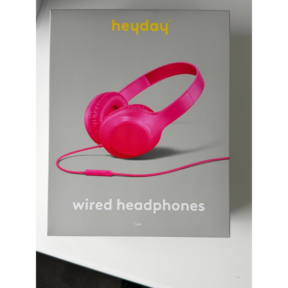 Heyday Wired Headphones‎ Neon Pink 3.5mm Aux Mic On Ear NEW